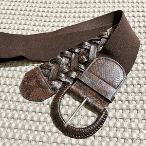 Chico’s Wide Brown Stretch Braided Belt M/L   EUC